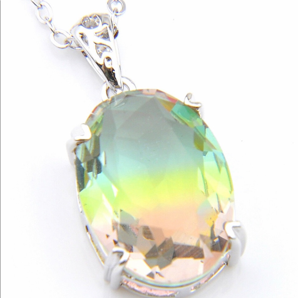 Unicorn 🦄 Ombre Tourmaline Pendant Necklace💚💛💜